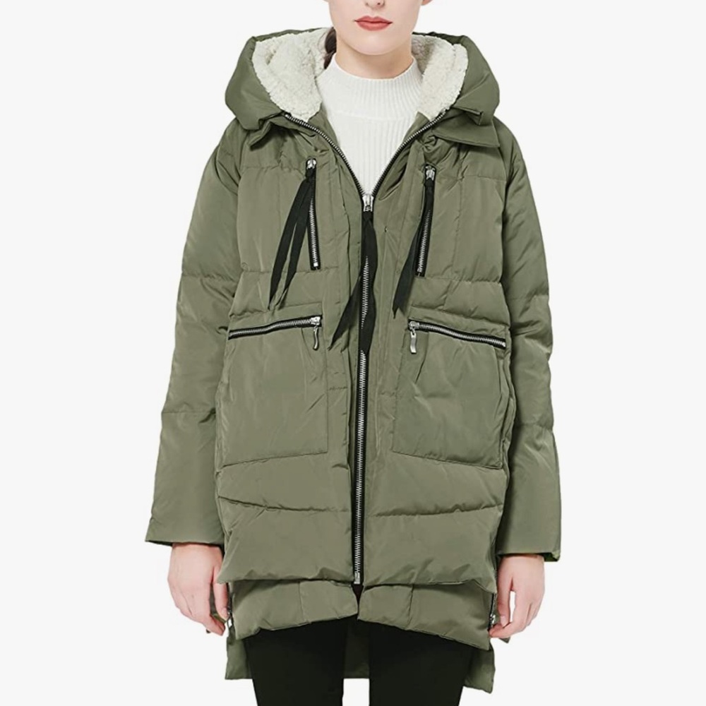 Orolay Green Down Winter Jacket with Fleece Lined Hood Size Small